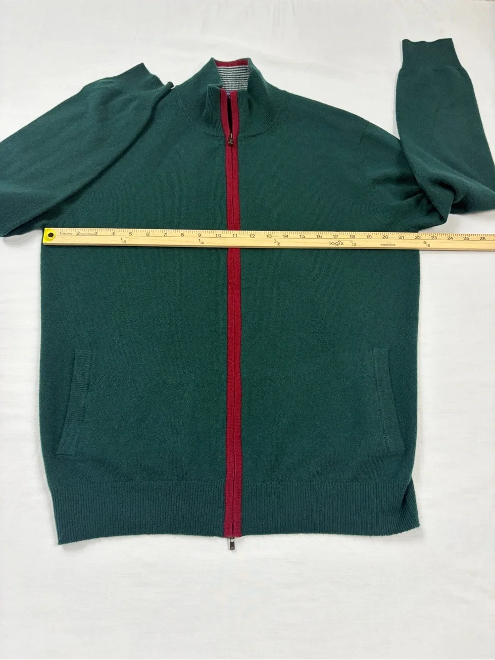 GOBI Mongolian Cashmere 2XL Forest Green Full Zip Mock Neck Sweater Cardigan